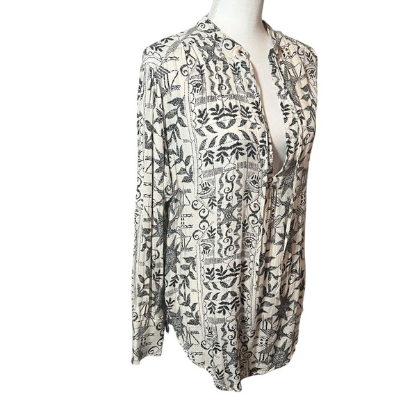 Free People Mia Tunic Blouse Cream Black Aztec Print Boho Long Sleeve Top XS - Picture 5 of 16
